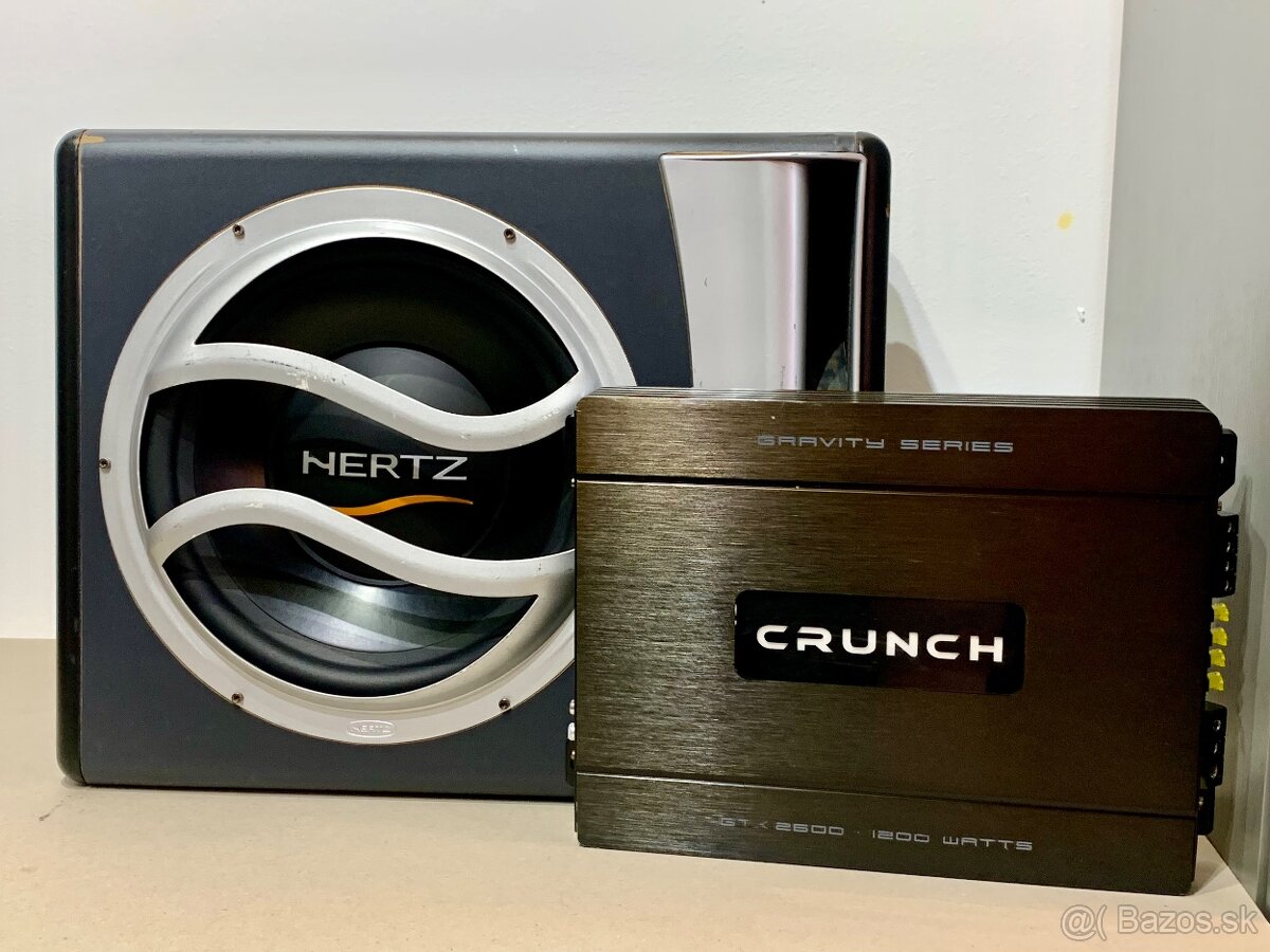 Subwoofer do autá HERTZ + zosilňovač CRUNCH …. Hudba do autá