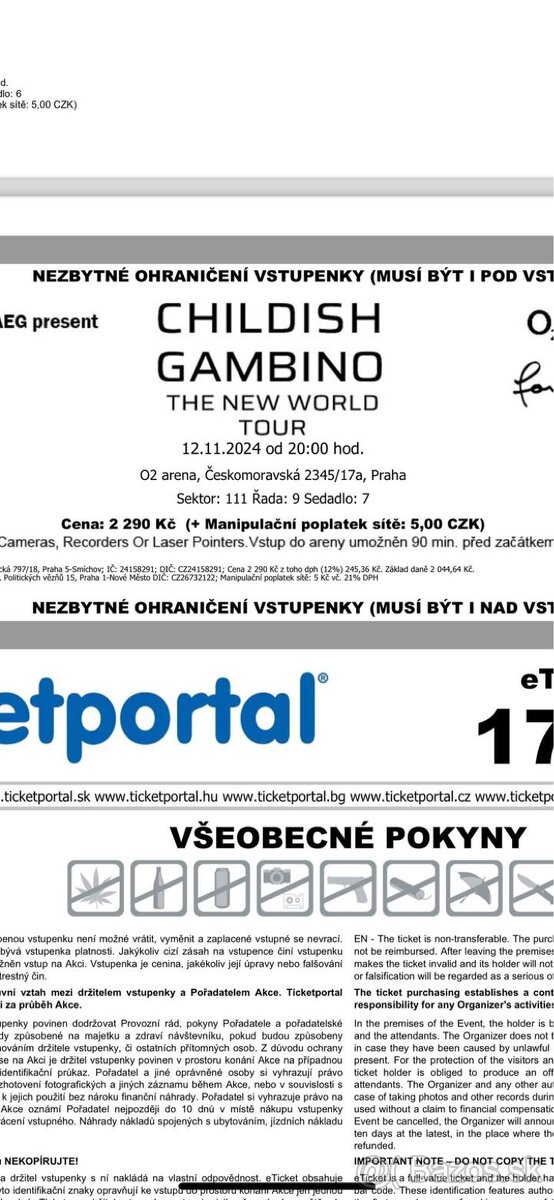 2x listok na childish gambino - Praha