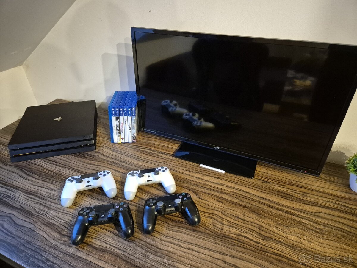 Predám PS4 Pro + TV, 4x ovládač a hry