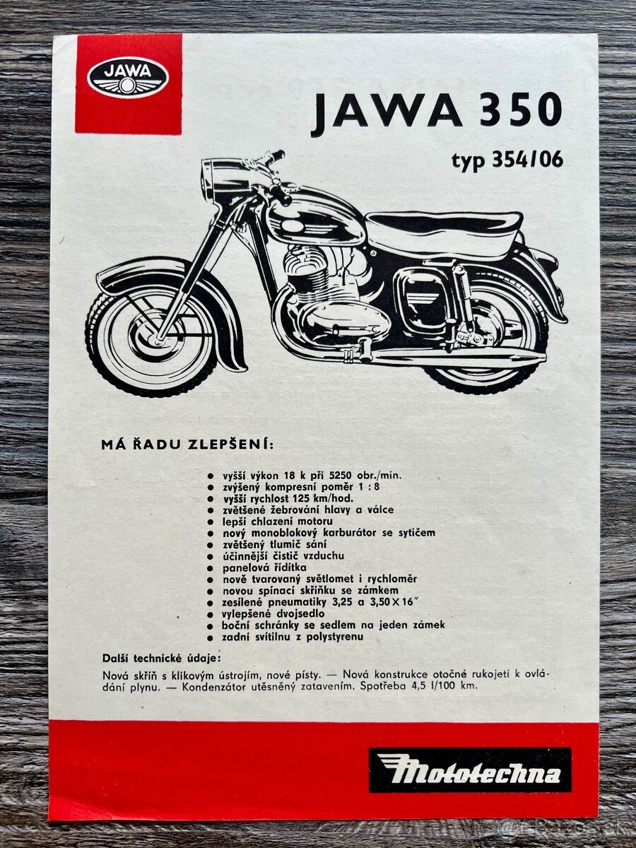 Dobový prospekt - Jawa 350 typ 354/06 - Mototechna