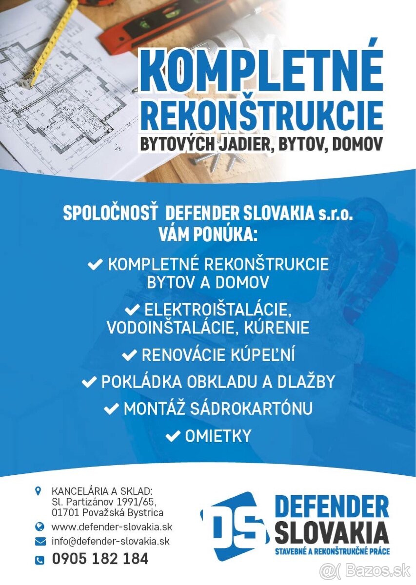 kompletné rekonštrukcie bytových jadier, bytov, domov