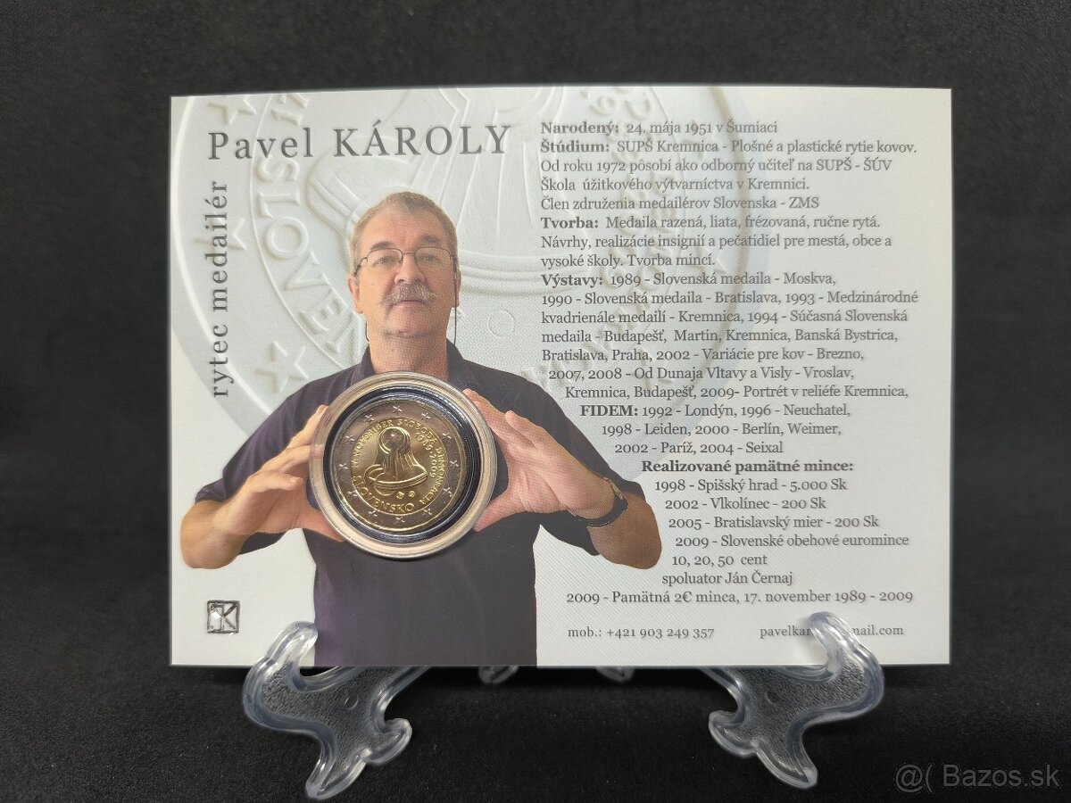 Zberateľská karta 2€ 2009 Pavel Károly s podpisom