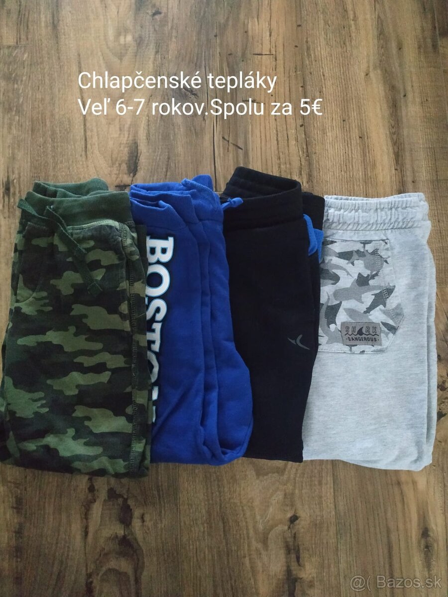 Rifle, tepláky,sofshelove nohavice,mikina, tričko vek 5-6