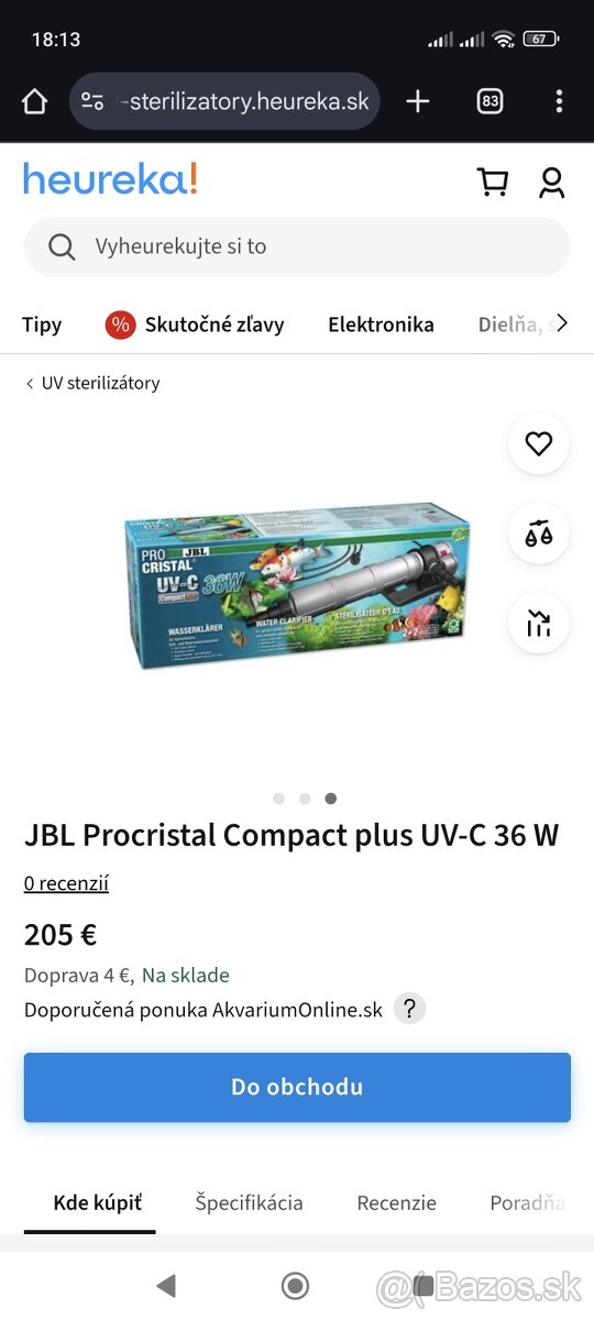 Nový čistič vody JBL Procristal Compact plus UV-C 36 W