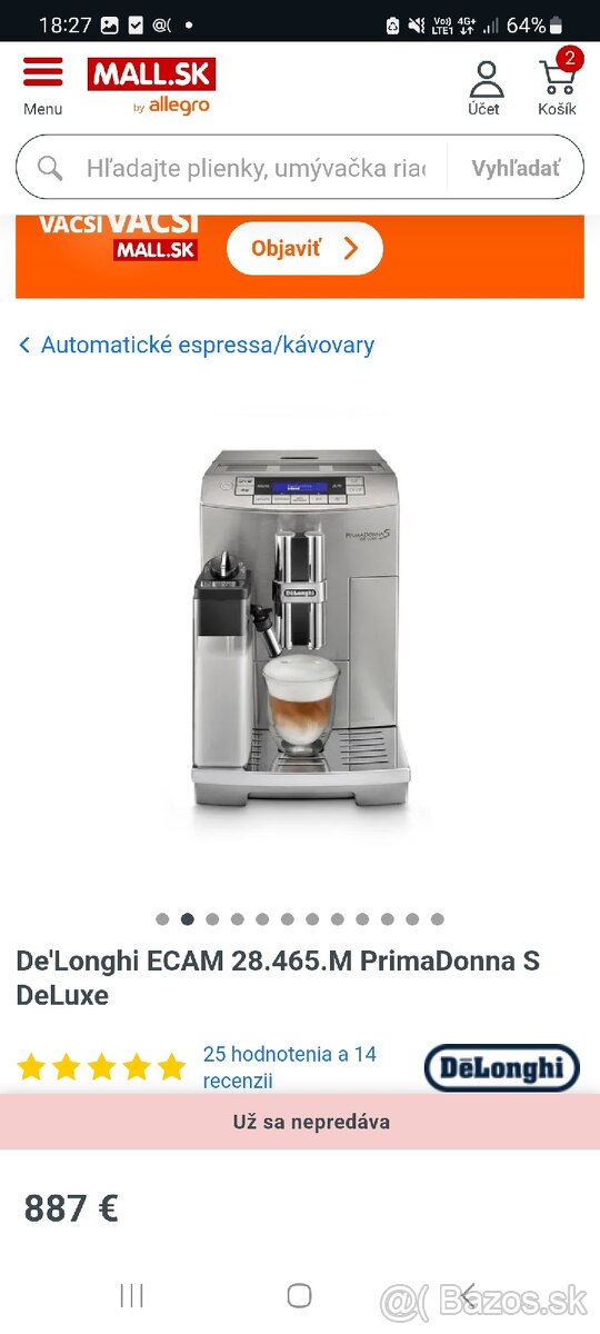 Delonghi automatický kávovar Top stav