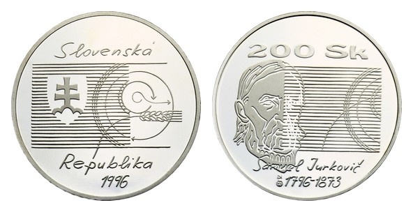 Strieborná minca 200 Sk/1996 - Samuel Jurkovič