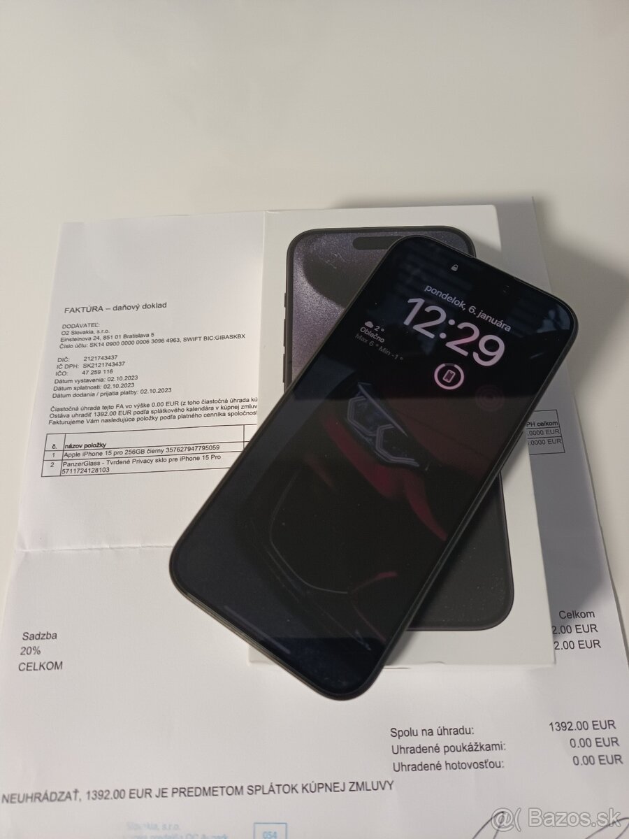 iPhone 15 pro 256gb black titanium, záruka 10/2025