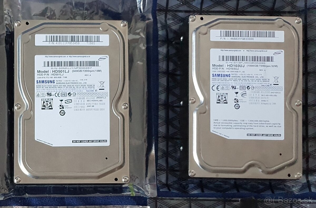 2x HDD 3,5" SATA (1TB+500GB) s chybnými sektormi