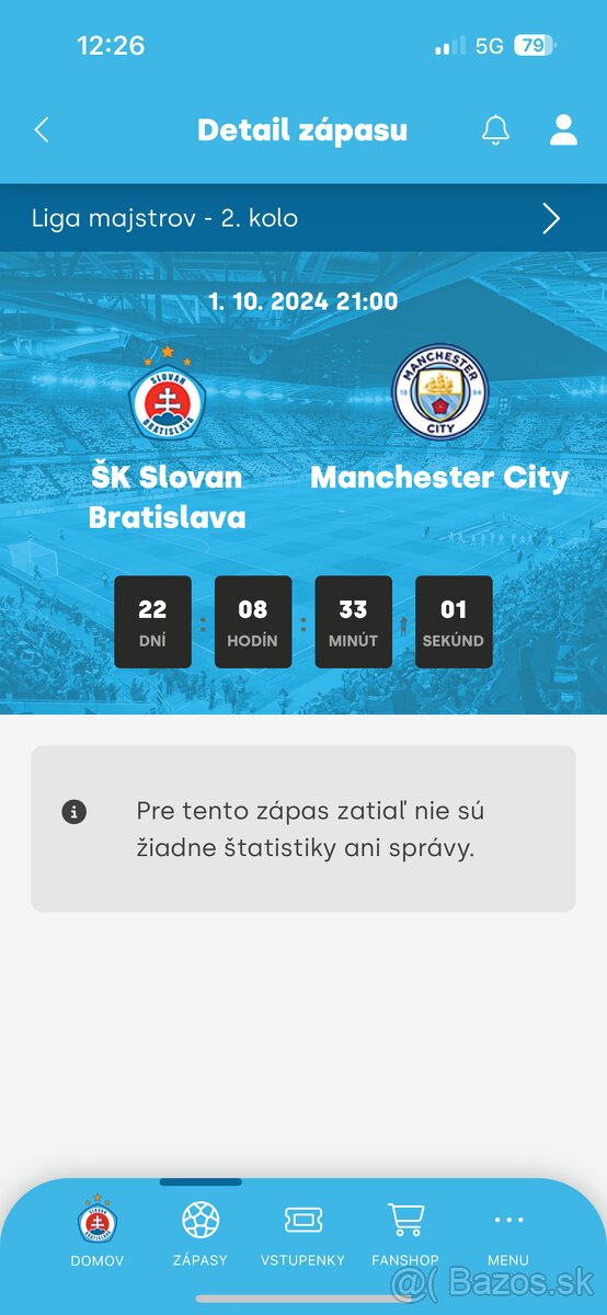 LAST MINUTE ŠK Slovan- Manchester City lístok