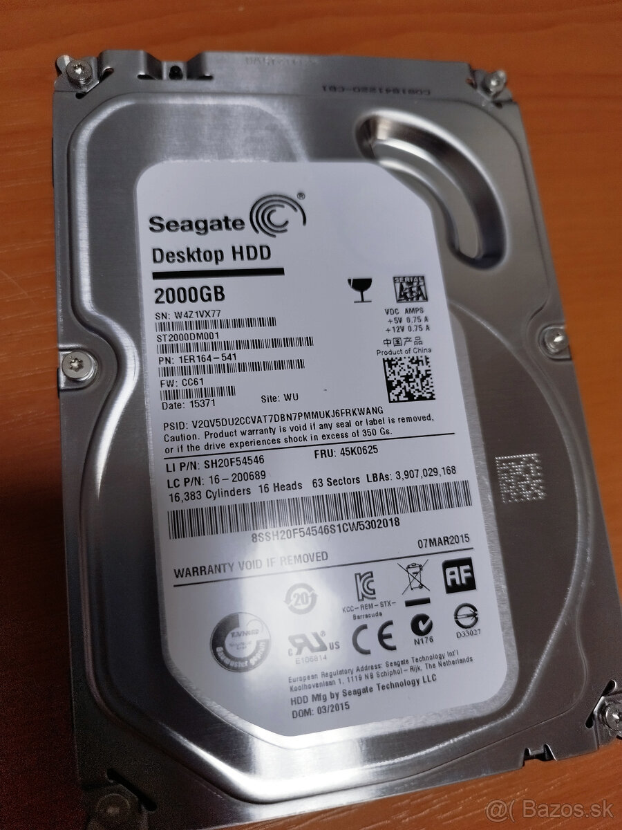 HDD 3.5" Sata 2TB Seagate ST2000DM 11x zapnuty 1hodinu