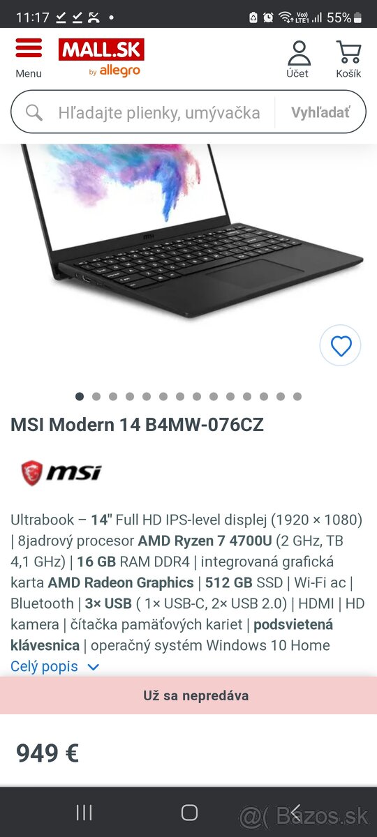 MSI Modern 14 B4MW-076CZ MSI Ultrabook gaming