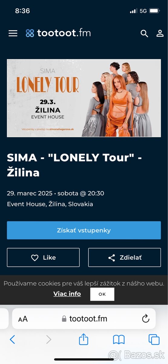 Sima Lonely tour - Žilina - 3 lístky