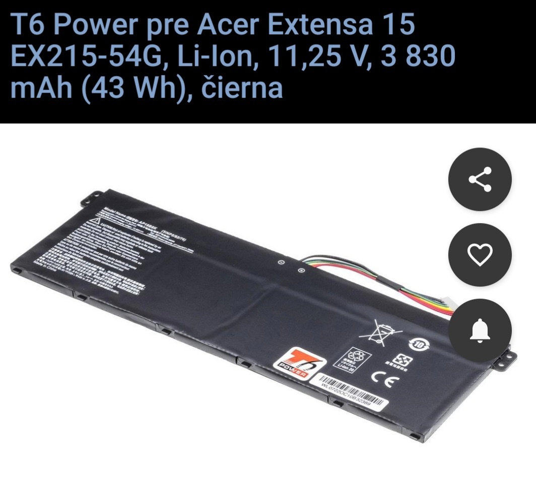 Bateria T6 power pre Acer AP19B8K