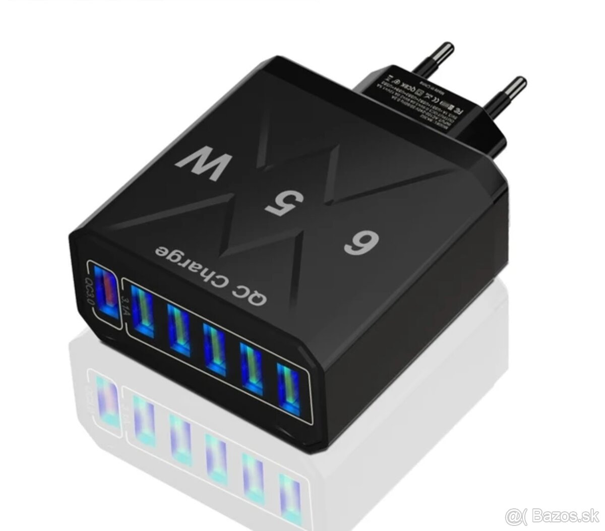 Rýchlonabíjací Adaptér USB-A (QC) + 5 x USB-A - 65W - čierny