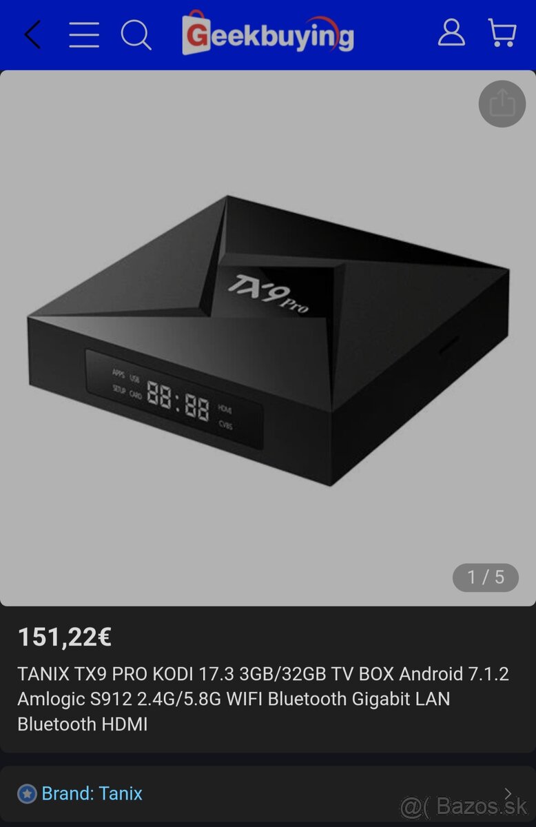 TV box TX9 pro Amlogic S912 ,8 jadrovy procesor