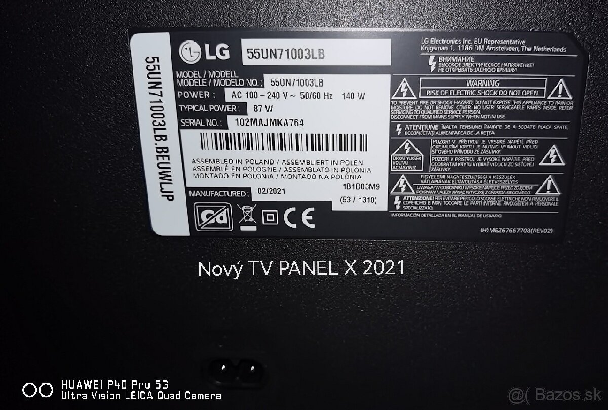 Predám všetky diely z TV LG 55UN71003LB