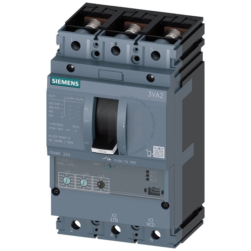 Siemens 3VA2225-5HL32 - Istič výkonový 250A/415V 3P 55kA ETU