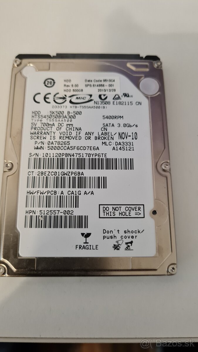 HDD 2,5". SATA 500Gb do notebooku