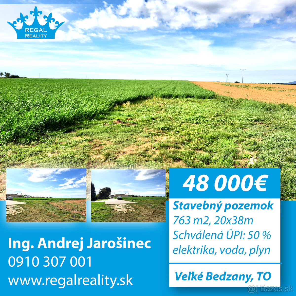 Výhradne: Stavebný POZEMOK, 763 m2, Veľké Bedzany