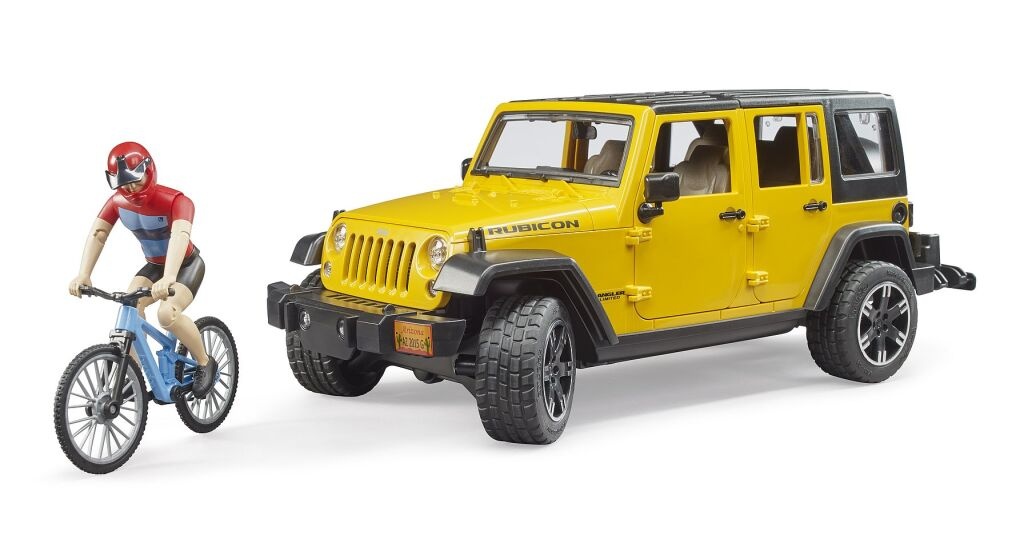 Bruder Jeep Wrangler Rubicon s cyklistom a okolo