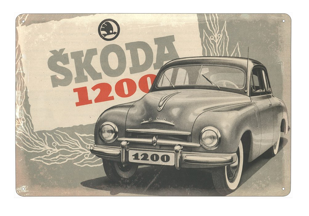 cedule plechová - Škoda 1200 (dobová reklama)