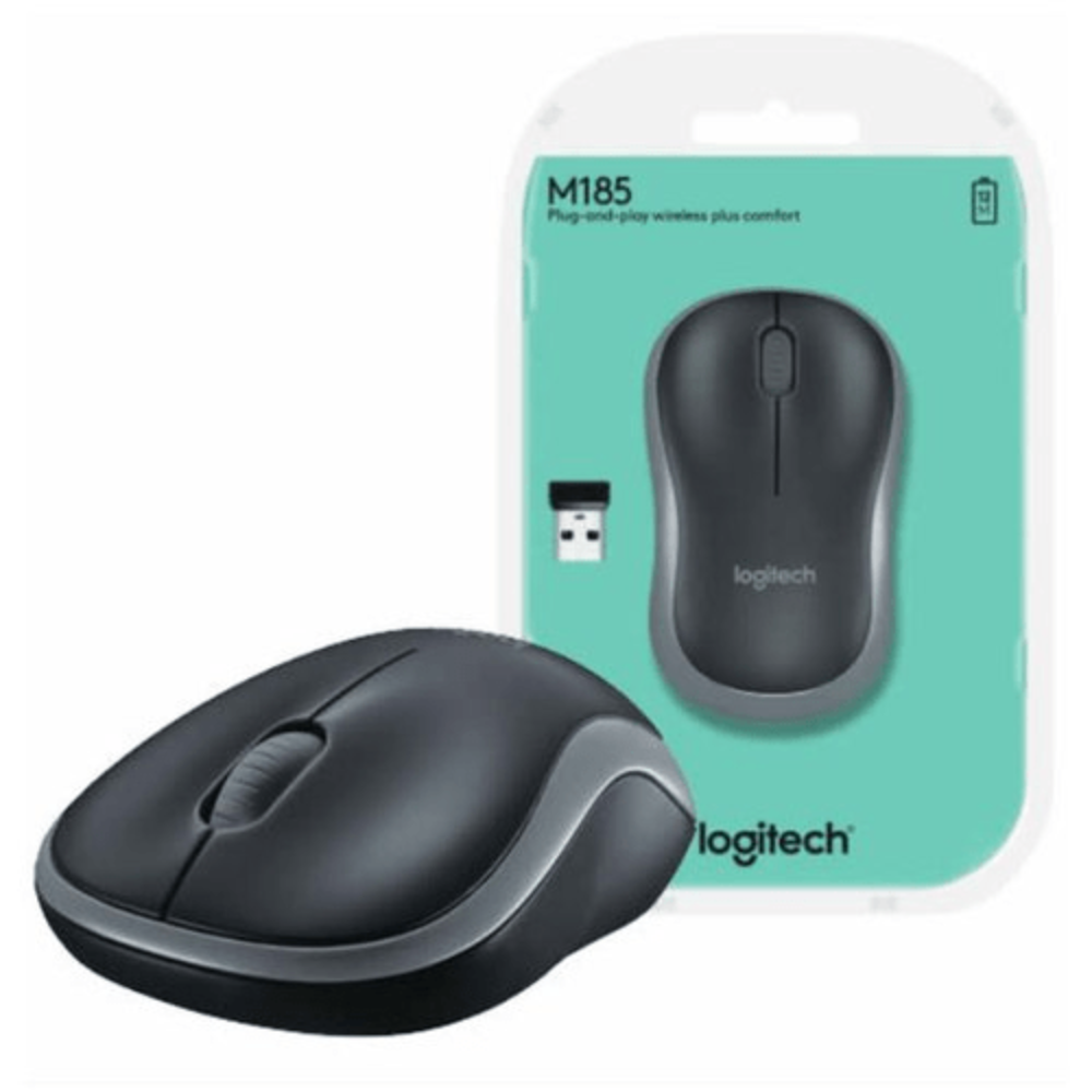 myš Logitech M185, bezdrôtová, optická, čierno-sivá