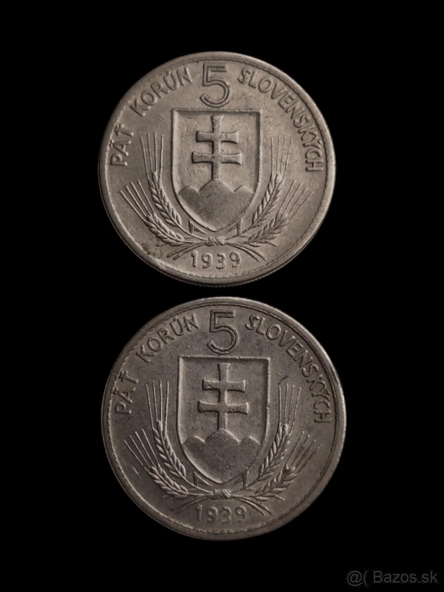 5 Korún 1939 - obe varianty