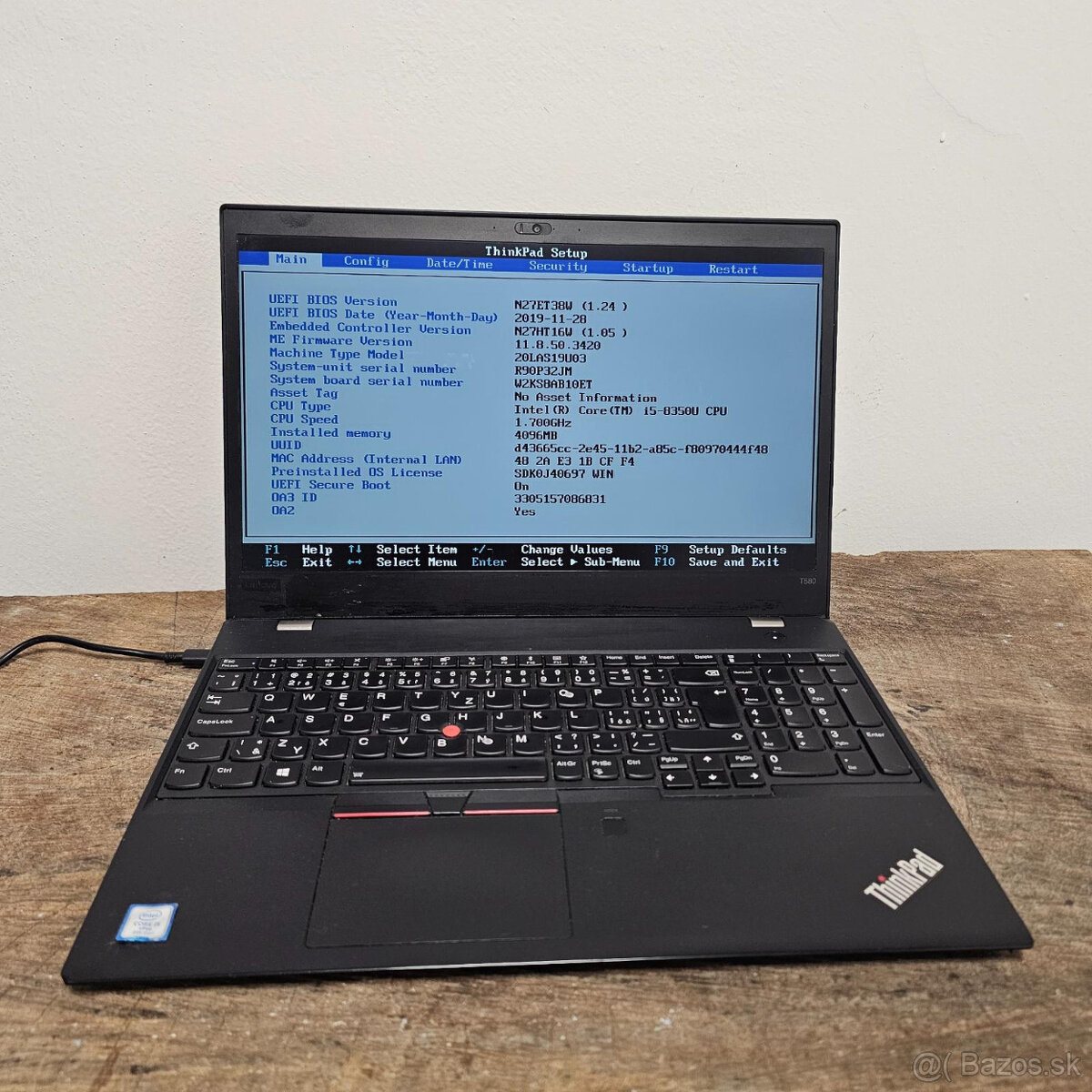 Lenovo ThinkPad T580 -na diely / I5-8350U / 15,6" FHD