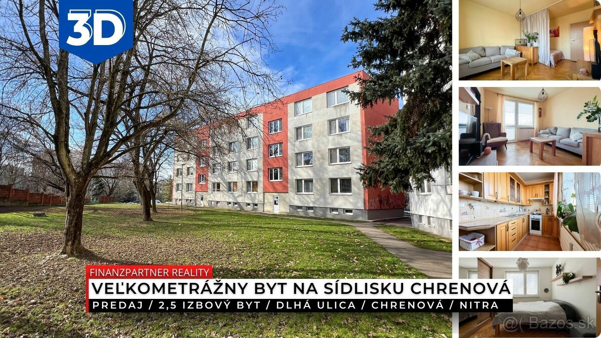 Veľkometrážny 2,5 izbový byt s balkónom, Chrenová, Nitra + 3