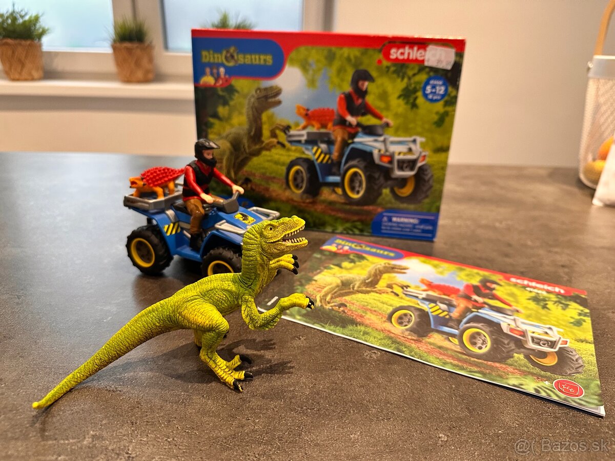 Schleich - Útek pred Velociraptorom na štvorkolke + ďalší