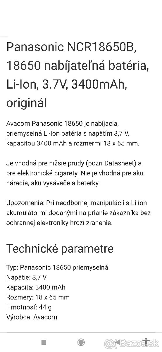 Predám batérie Li-Ion 3,7 v nabijacie Panasonic