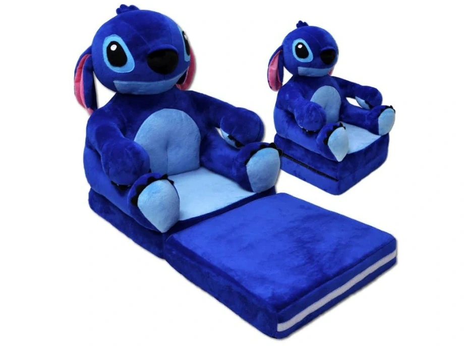 Detské plyšové rozkladacie kreslo 2v1 modrá Stitch