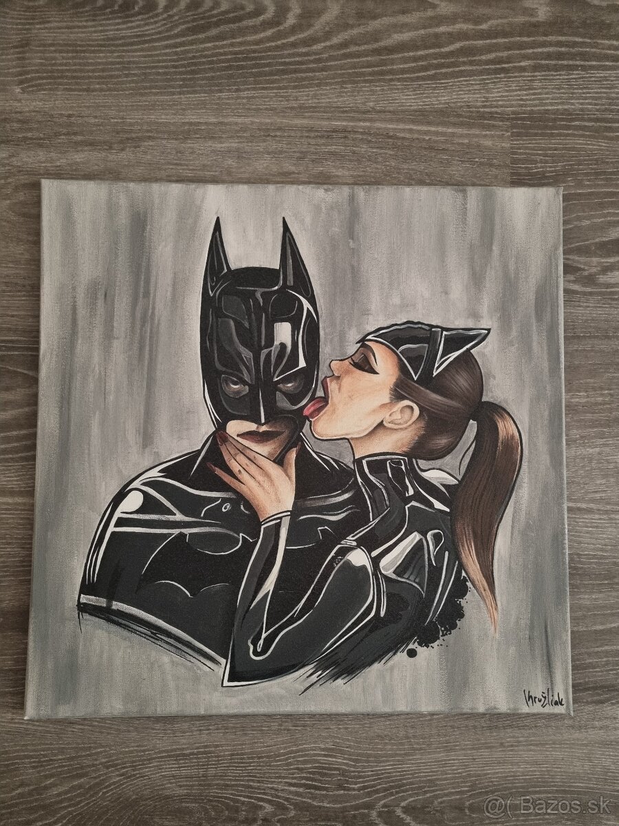 Obraz rucne malovany komiksovy, batman a batgirl