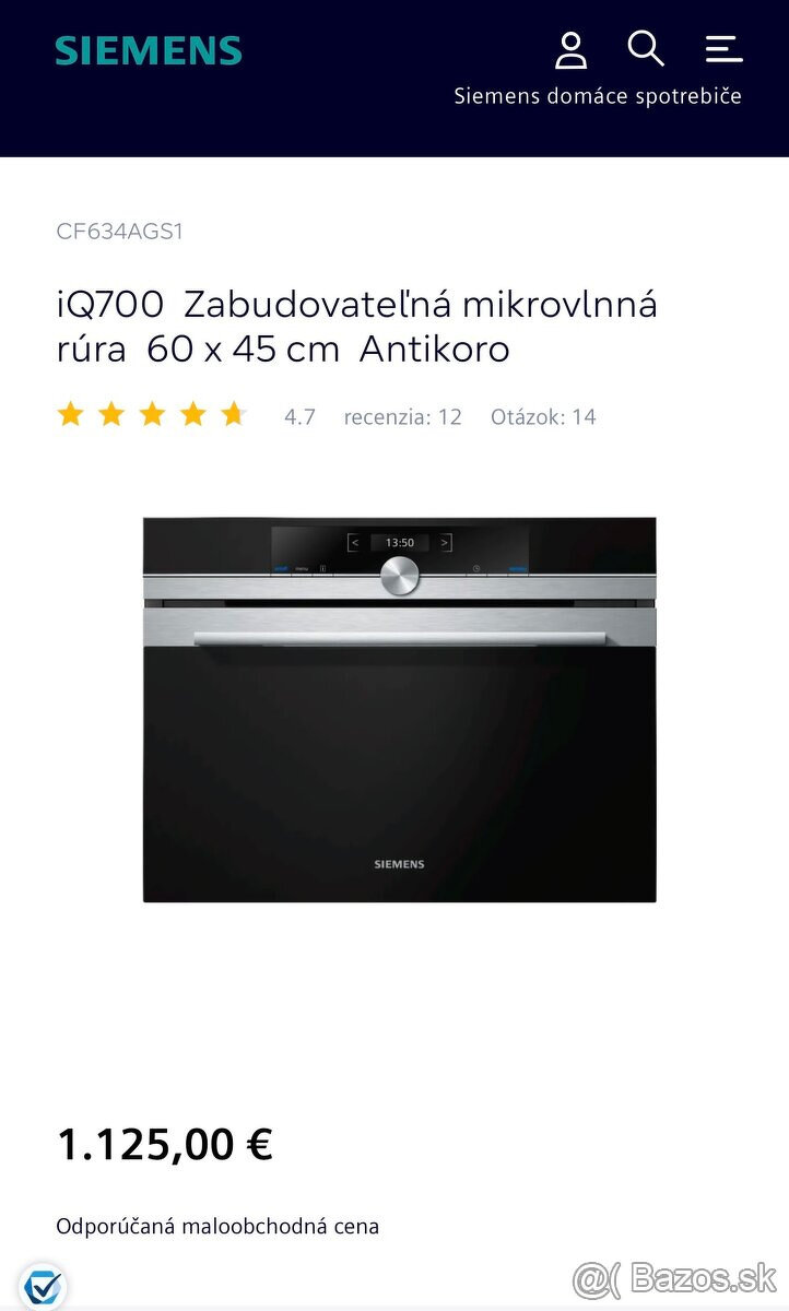 Zabudovaná mikrovlnná rúra SIEMENS IQ700