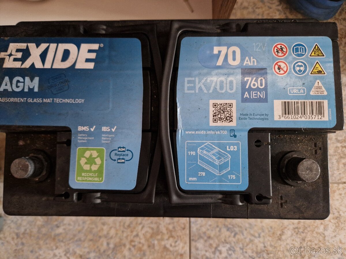 Bateria Exide 70ah AGM