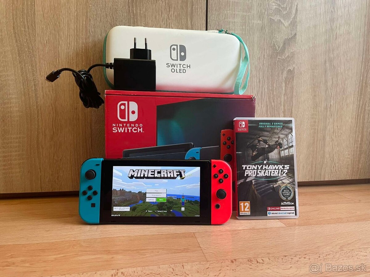 Nintendo Switch + Minecraft, Tony Hawk (komplet balenie)