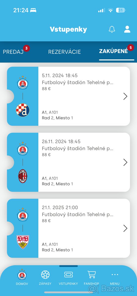 ŠK Slovan Bratislava sektor A101 Liga majstrov a pernamentka