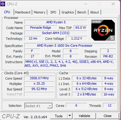 AMD Ryzen 5 1600 six-core