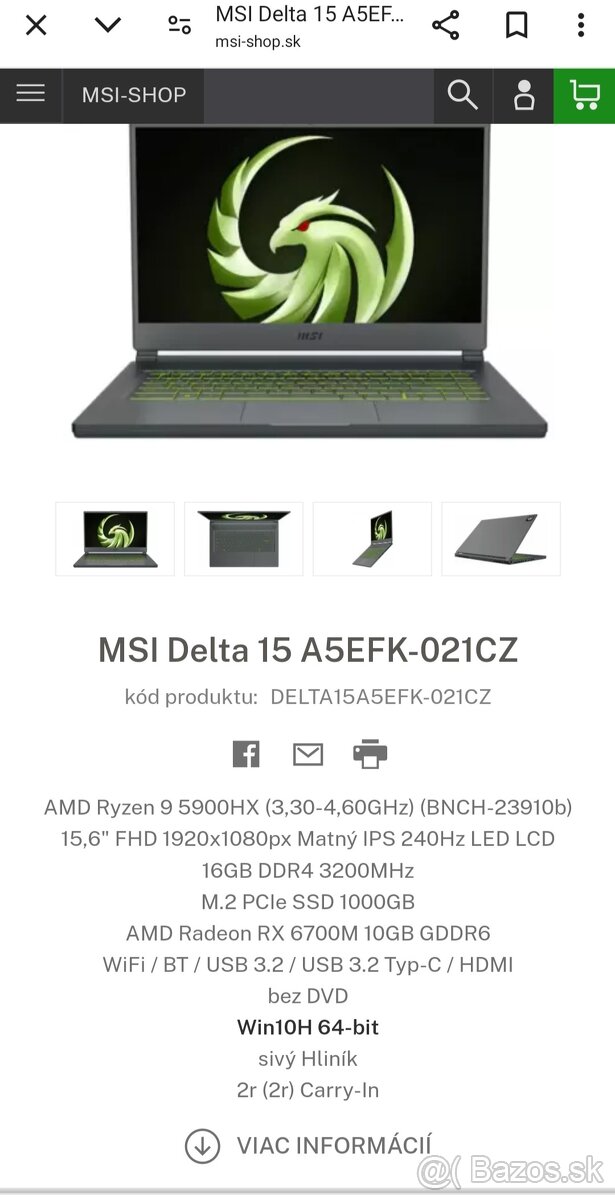 Herny Notebook MSI Delta 15