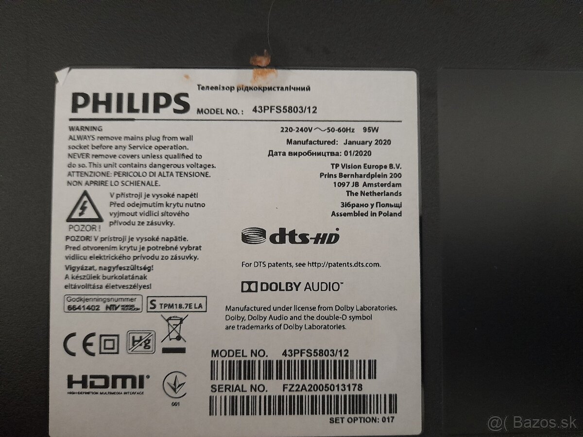 Predám náhradné diely na TV PHILIPS 43PFS5803/12