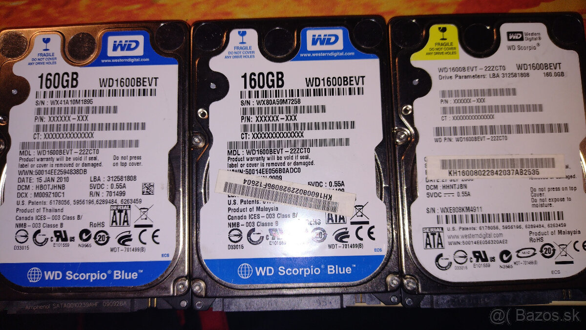 rôzne hard disky, rôzne kapacity, HDD(80gb,160gb,250gb,500gb