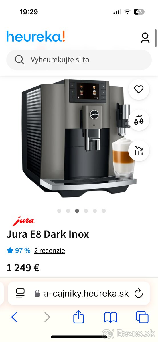 Kávovar Jura E8 Dark Inox Novy zabaleny este