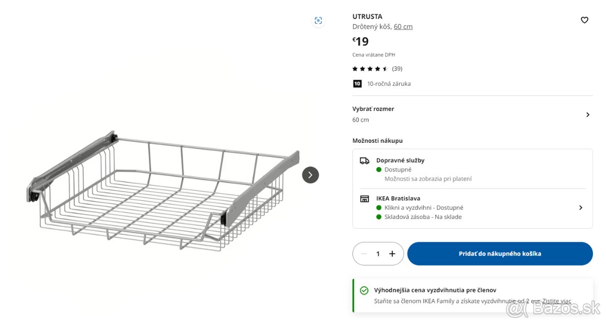 UTRUSTA Drôtený kôš 60 cm IKEA METOD, cená nového 20 EUR