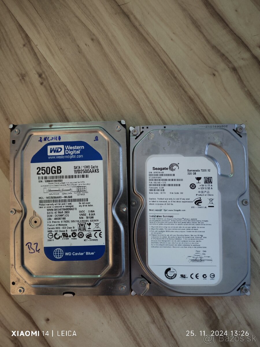 Predám 3.5" hdd 250 a 320 GB