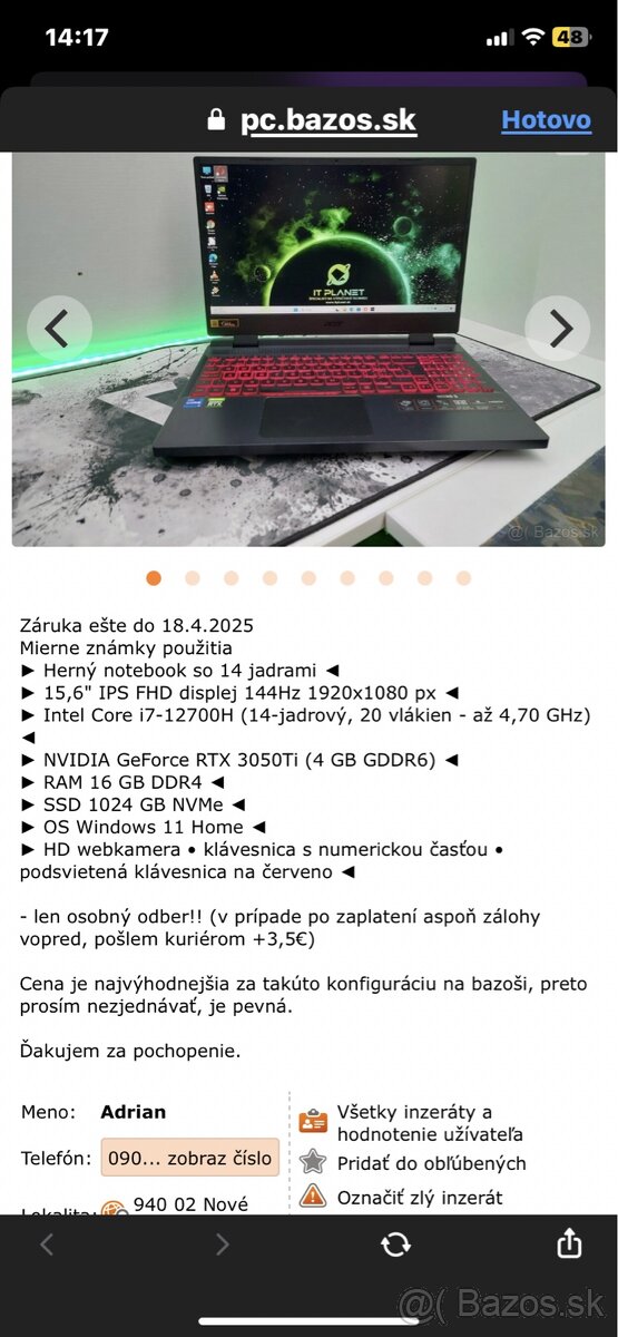 Predám herný notebook ešte v záruke