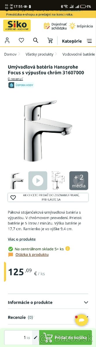 batéria Hansgrohe Focus s výpusťou chróm 31607000

