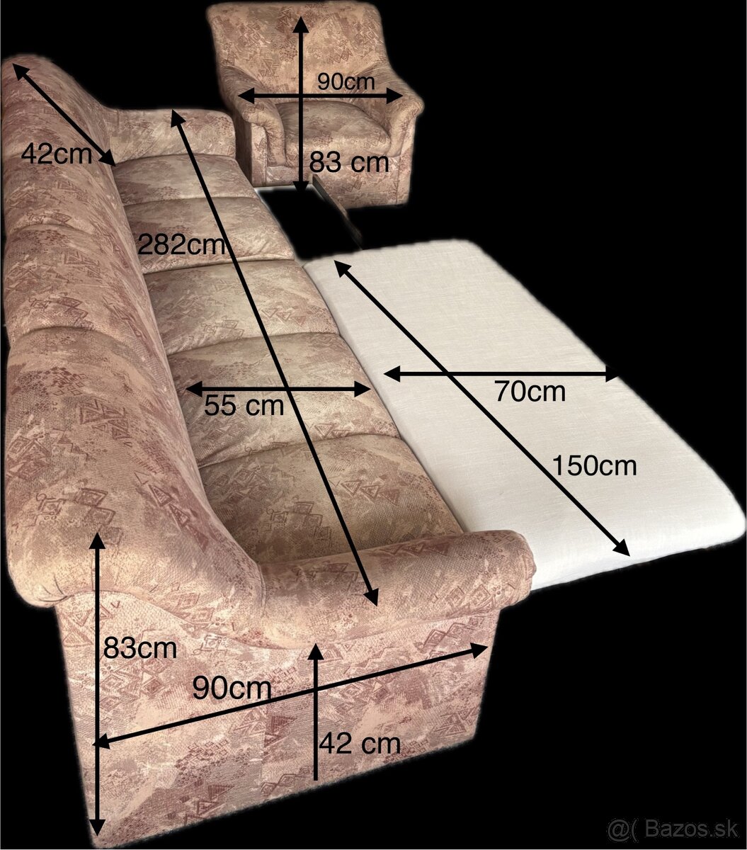 Rozkladací gauč + úložný priestor + kreslo