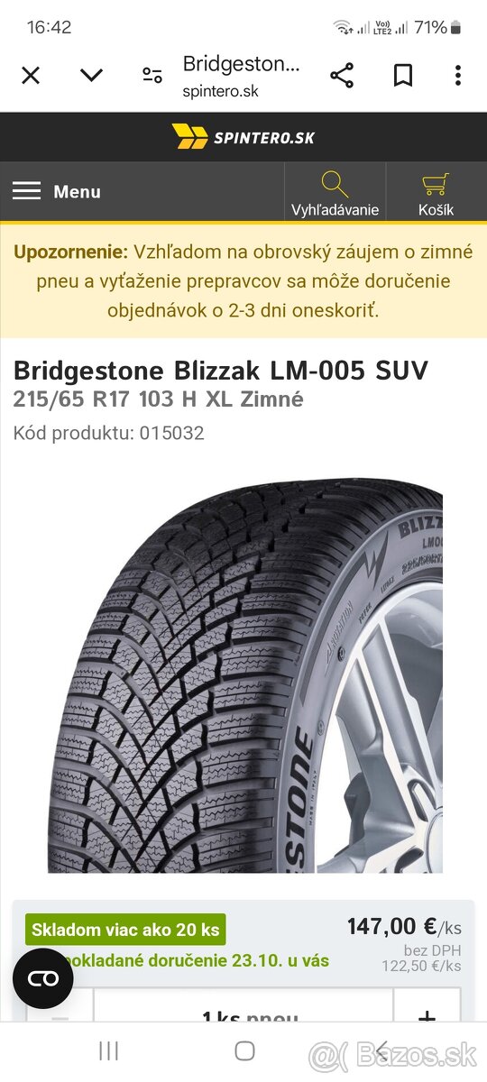 215/65 R17 103H XL Bridgestone 2021