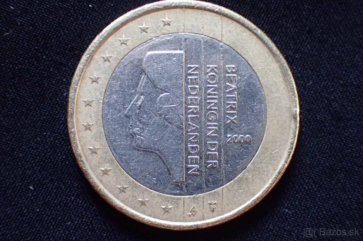 1€ Euro Holand 2000 Kráľovná Beatrix, Rare, Chybná razba