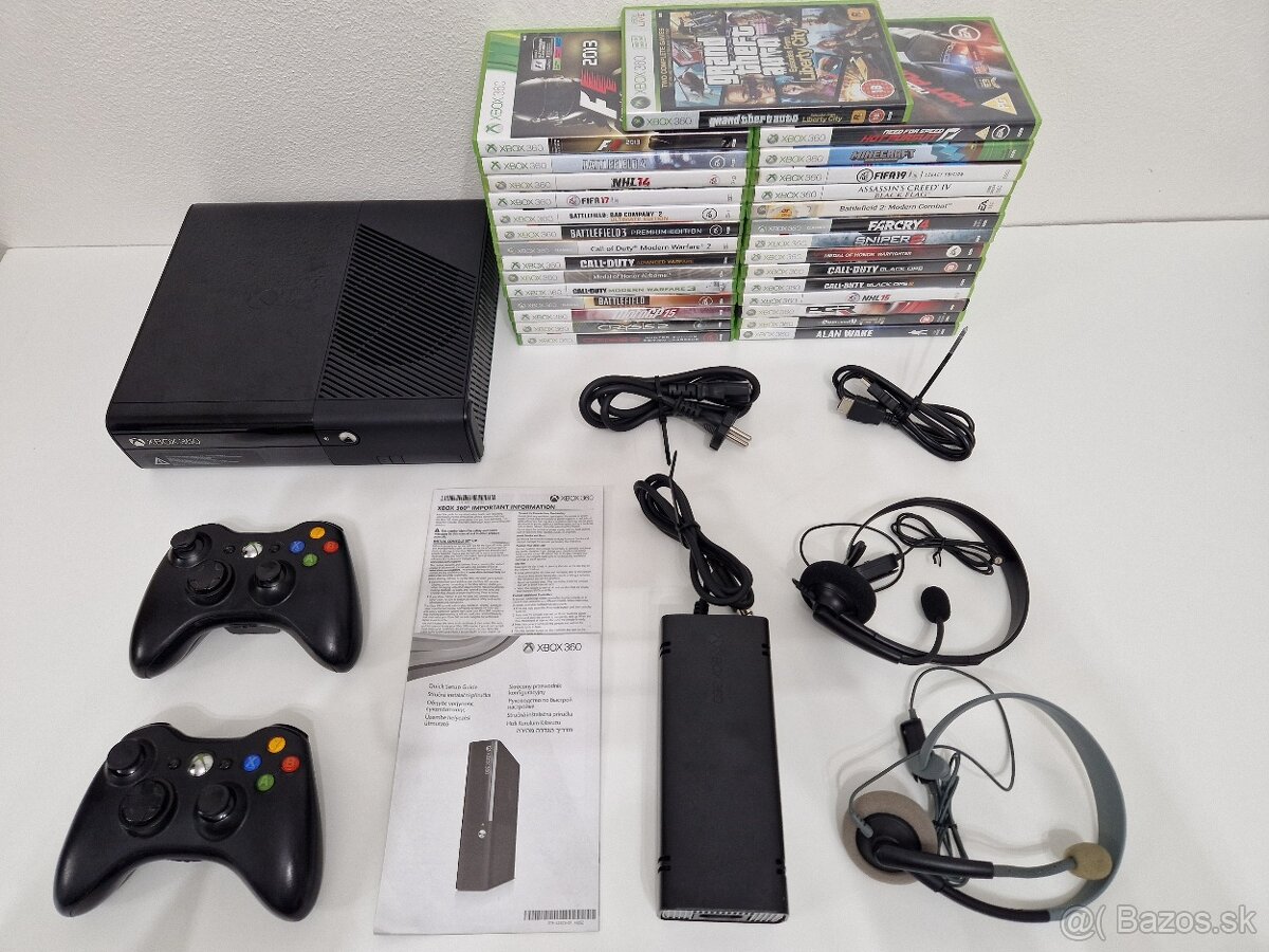 XBOX 360 E 500GB herná konzola + 2 ovládače + 29 hier